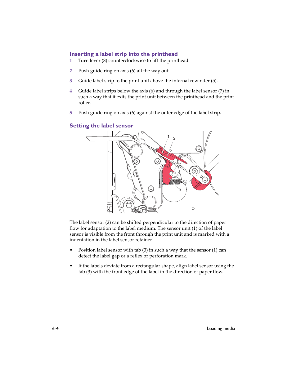 Inserting a label strip into the printhead, Setting the label sensor | QuickLabel 482 Pronto! User Manual | Page 78 / 256