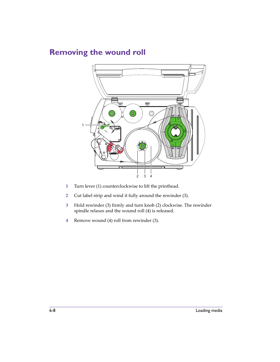 Removing the wound roll, Removing the wound roll -8, Removing the wound roll - de | QuickLabel 482 Pronto! User Manual | Page 82 / 256