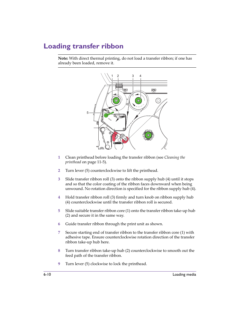 Loading transfer ribbon, Loading transfer ribbon -10, Loading transfer ribbon - describ | QuickLabel 482 Pronto! User Manual | Page 84 / 256