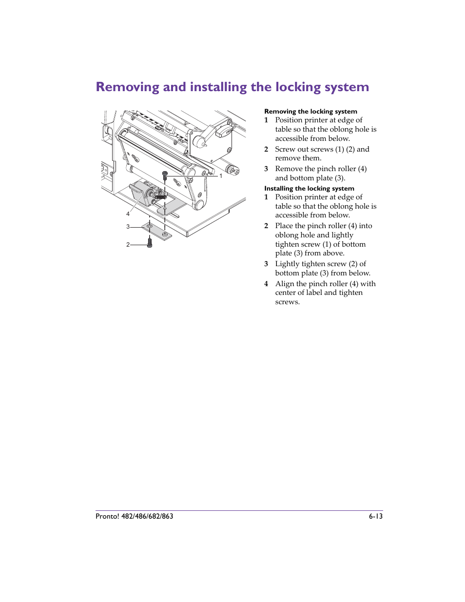 Removing and installing the locking system, Removing and installing the locking system -13 | QuickLabel 482 Pronto! User Manual | Page 87 / 256