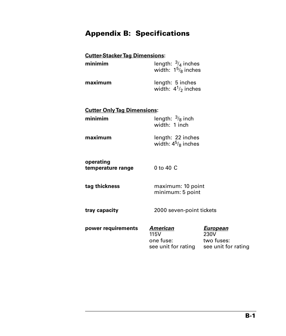 Appendix b: specifications, Ppendix, B: s | Pecifications | QuickLabel CU-30 User Manual | Page 31 / 31