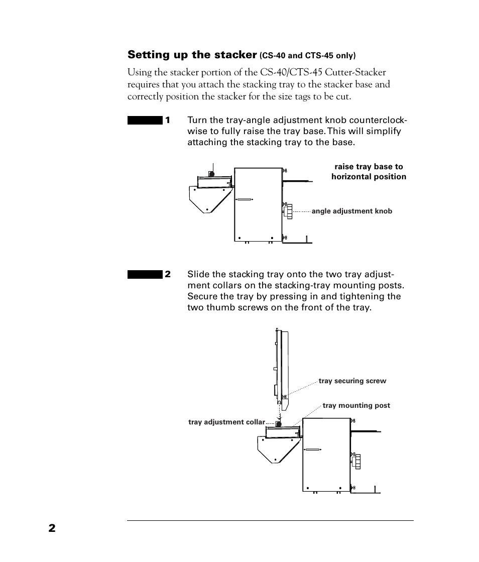 Setting up the stacker (cs-40 and cts-45 only), Setting up the stacker | QuickLabel CU-30 User Manual | Page 6 / 31