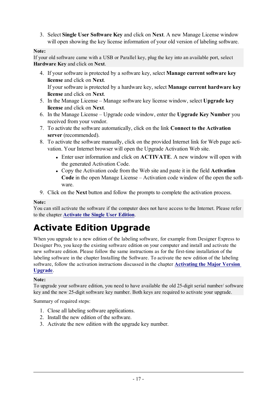 Activate edition upgrade | QuickLabel Designer Express User Manual | Page 17 / 93