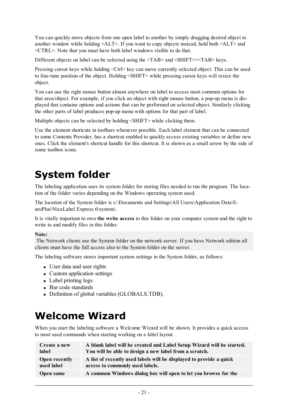 System folder, Welcome wizard | QuickLabel Designer Express User Manual | Page 21 / 93