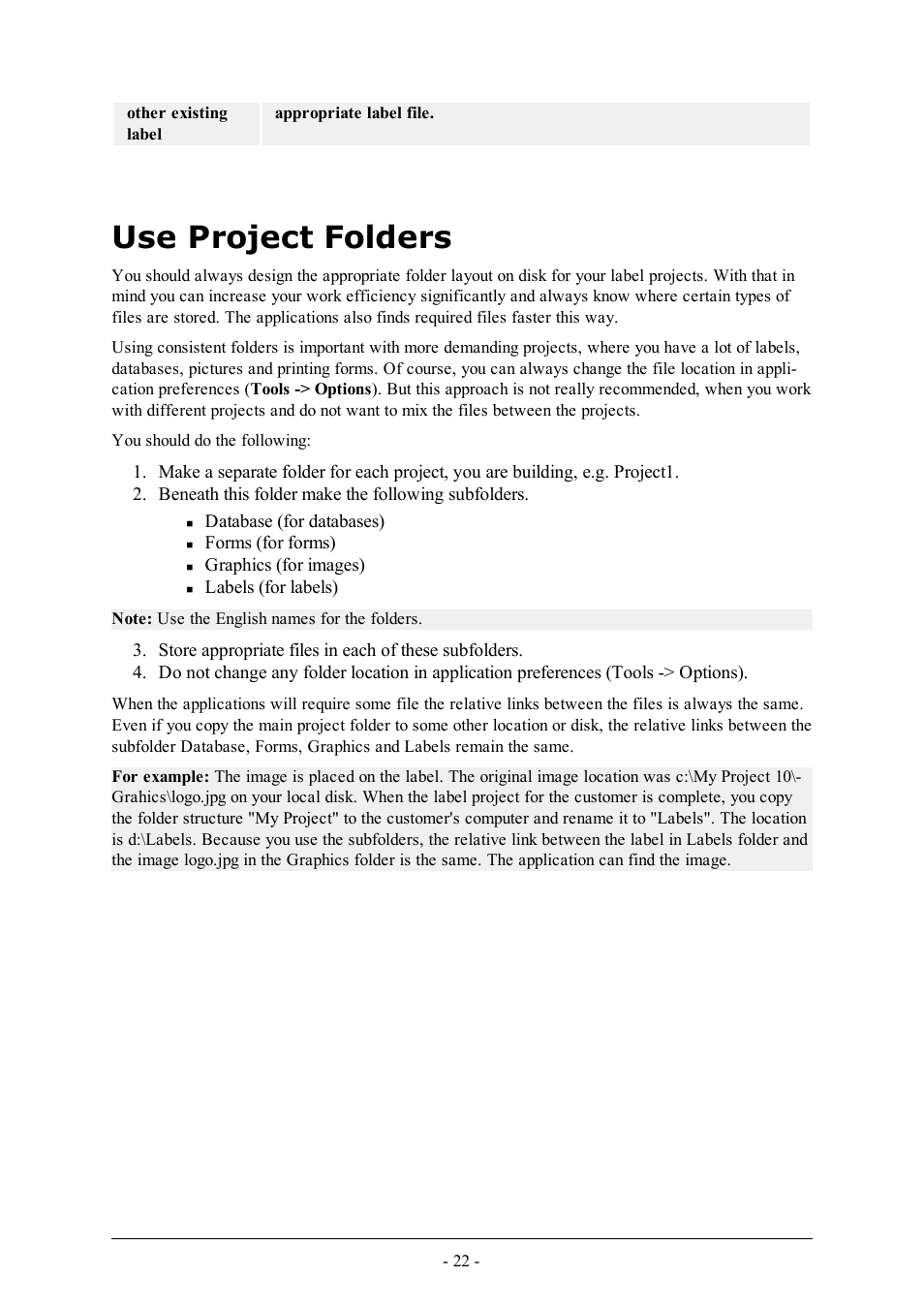 Use project folders | QuickLabel Designer Express User Manual | Page 22 / 93