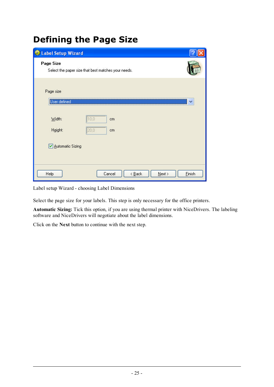 Defining the page size | QuickLabel Designer Express User Manual | Page 25 / 93
