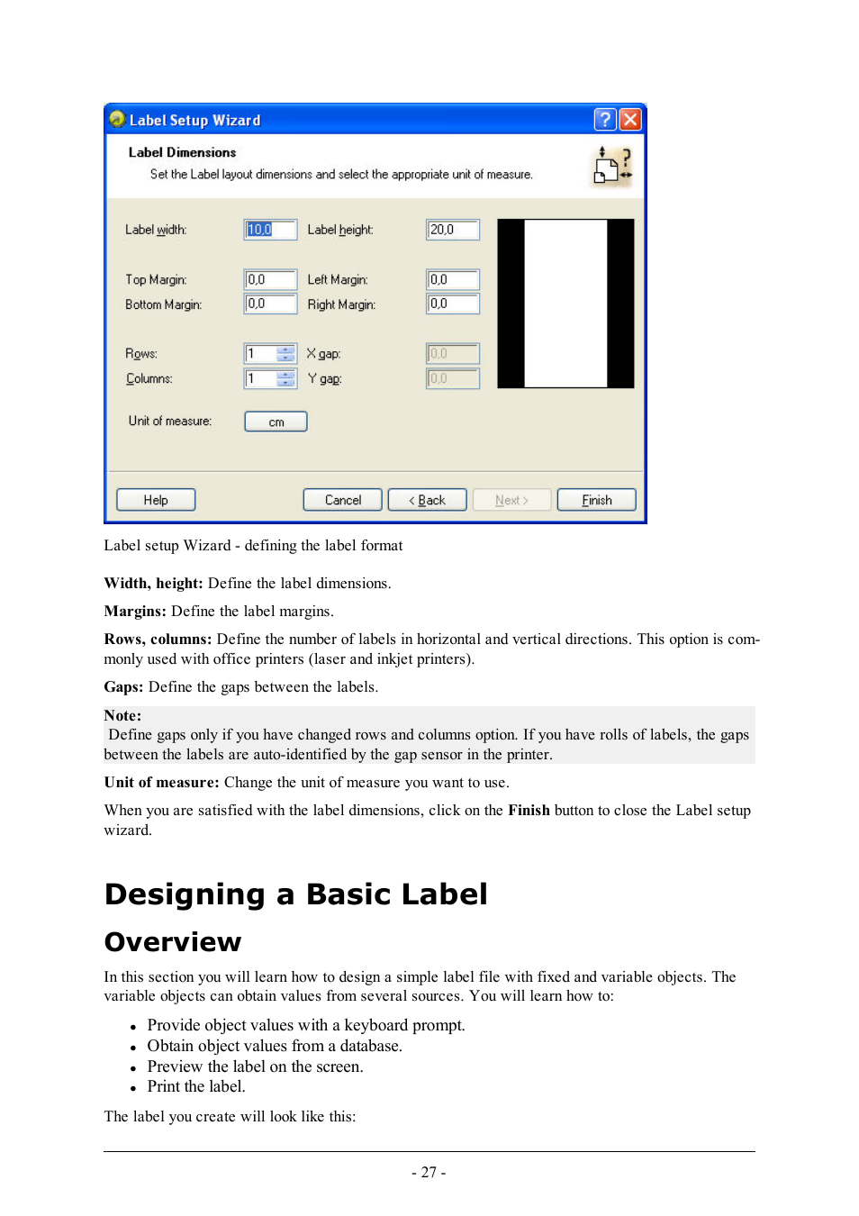 Designing a basic label, Overview | QuickLabel Designer Express User Manual | Page 27 / 93