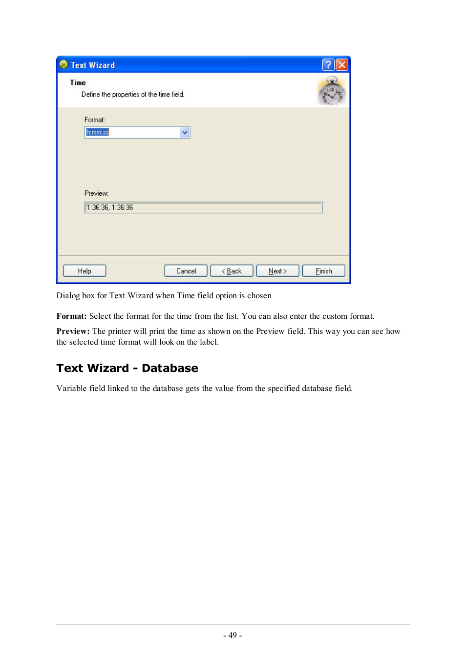 Text wizard - database | QuickLabel Designer Express User Manual | Page 49 / 93