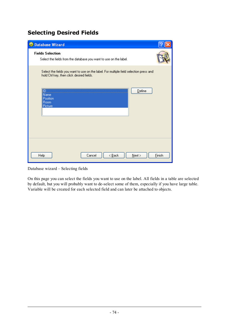 Selecting desired fields | QuickLabel Designer Express User Manual | Page 74 / 93