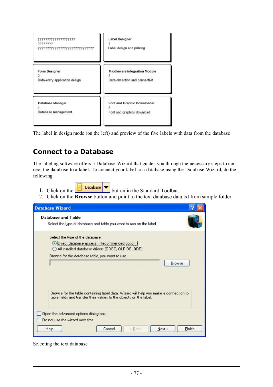 Connect to a database | QuickLabel Designer Express User Manual | Page 77 / 93