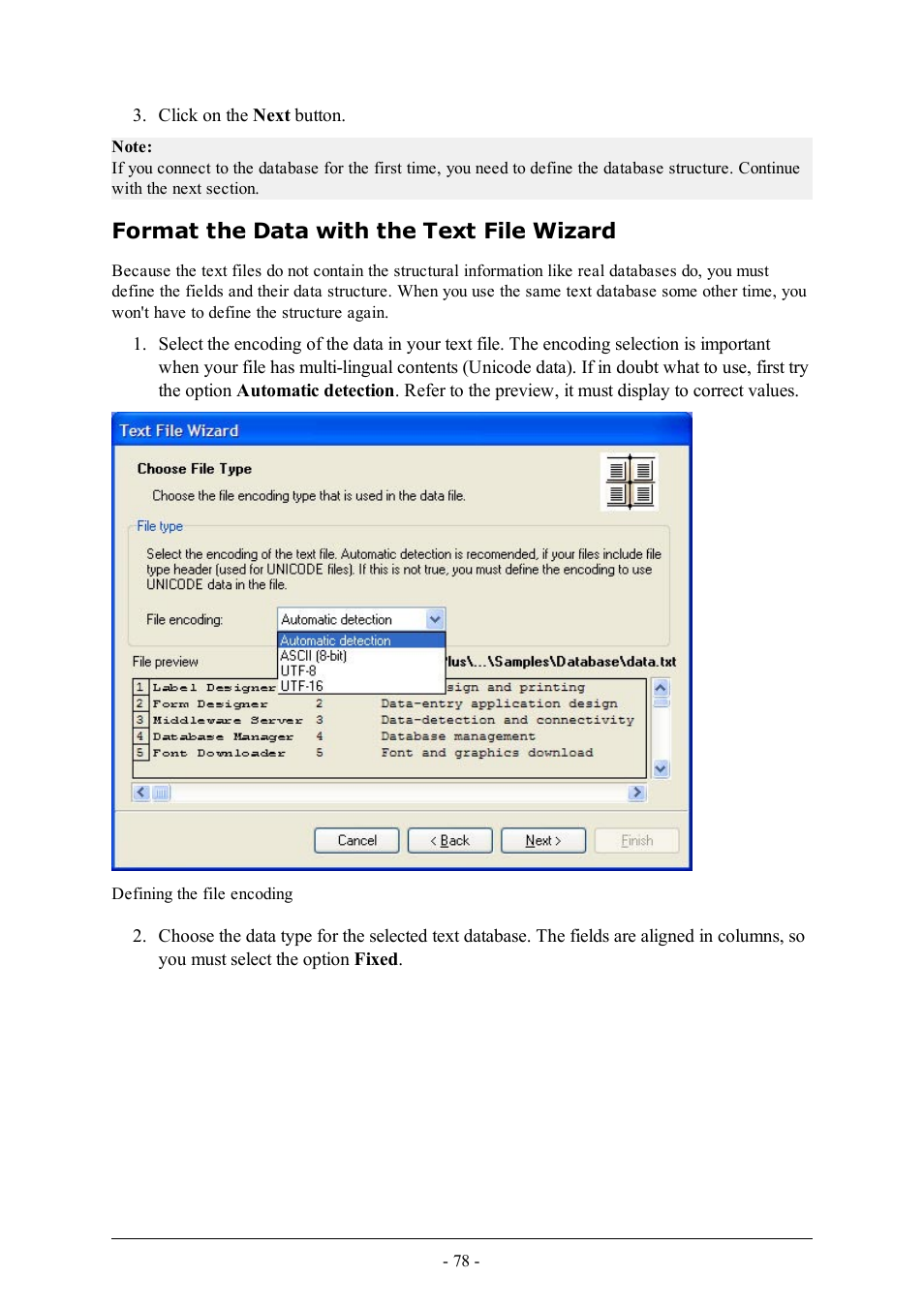 Format the data with the text file wizard | QuickLabel Designer Express User Manual | Page 78 / 93