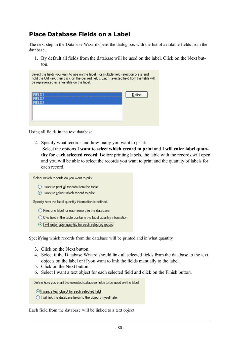 Place database fields on a label | QuickLabel Designer Express User Manual | Page 80 / 93
