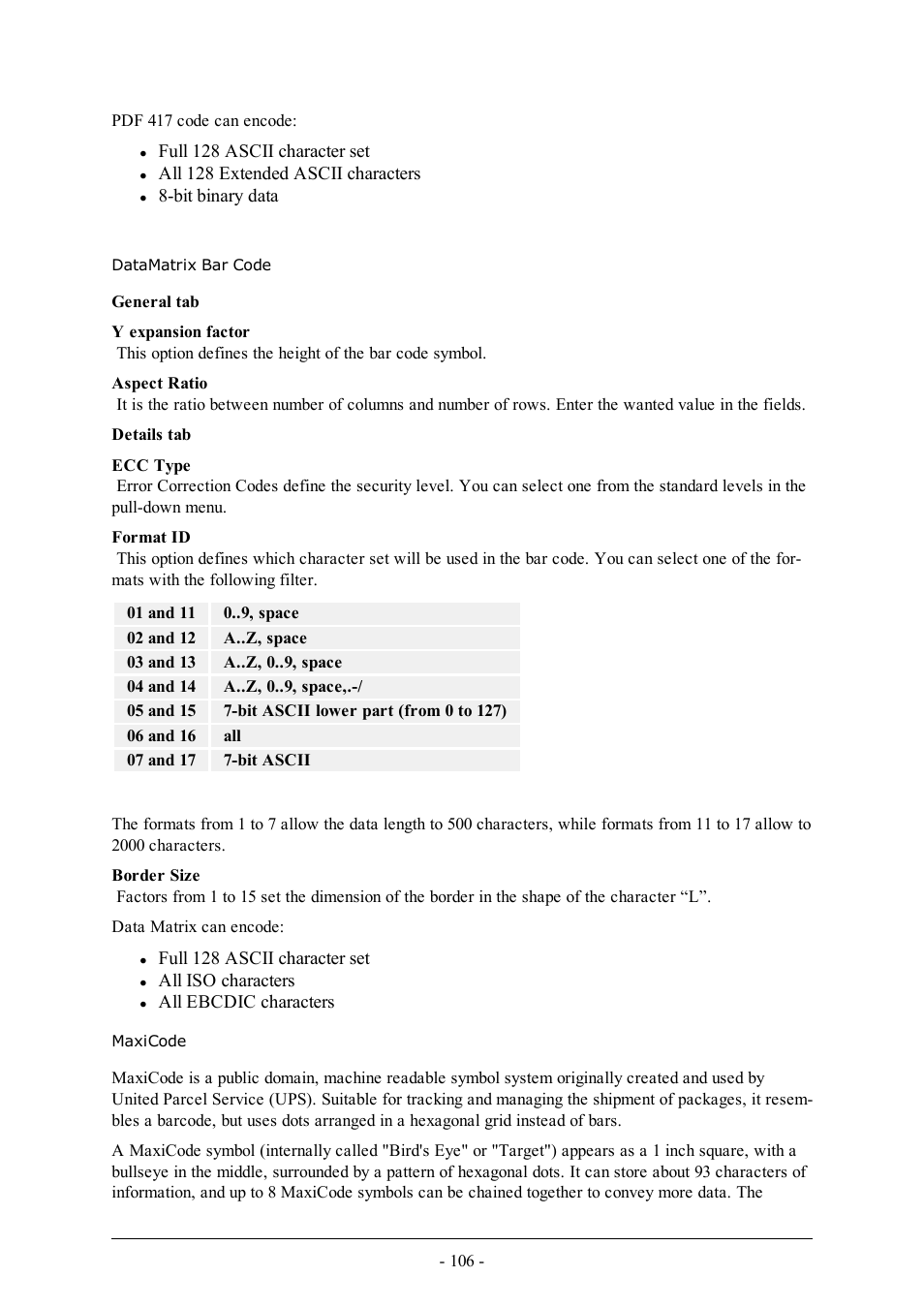 Datamatrix bar code, Maxicode | QuickLabel Designer Pro User Manual | Page 106 / 194