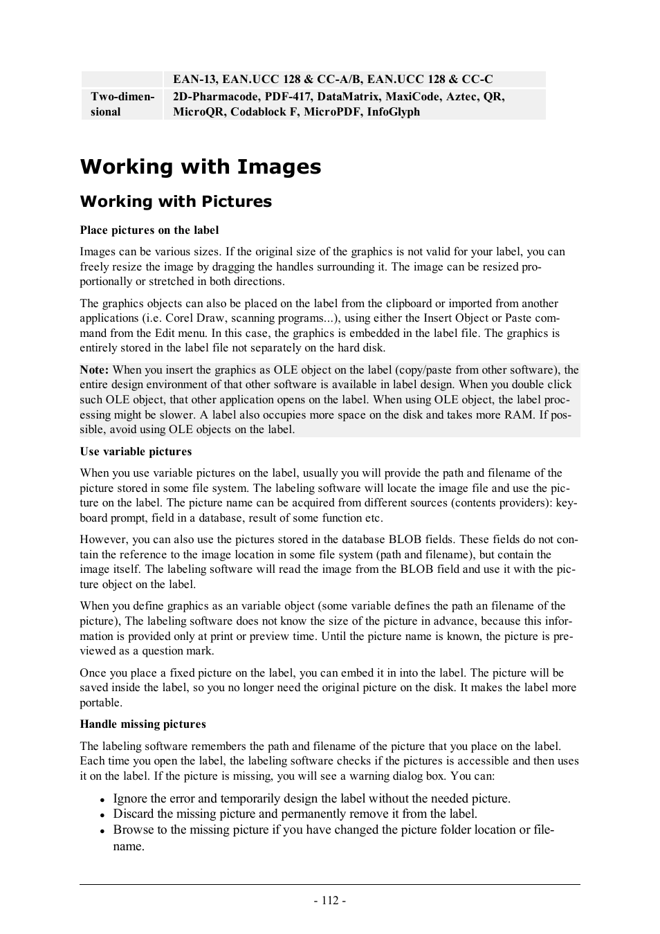 Working with images, Working with pictures | QuickLabel Designer Pro User Manual | Page 112 / 194