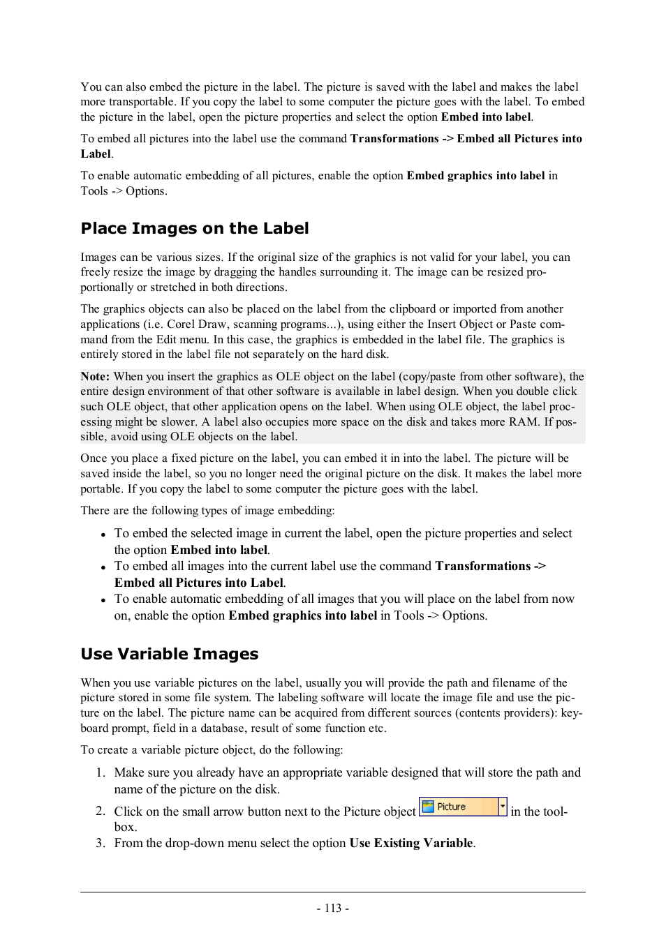 Place images on the label, Use variable images | QuickLabel Designer Pro User Manual | Page 113 / 194