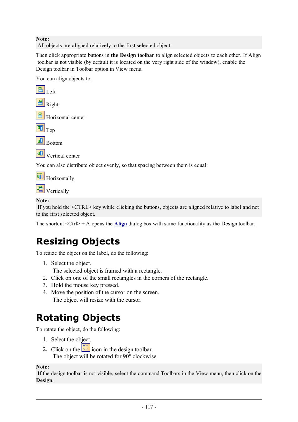 Resizing objects, Rotating objects | QuickLabel Designer Pro User Manual | Page 117 / 194