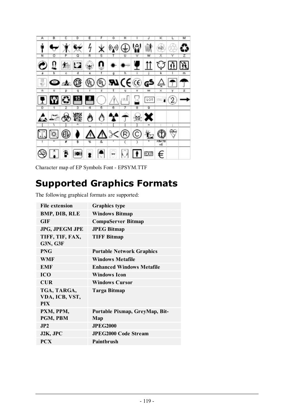 Supported graphics formats | QuickLabel Designer Pro User Manual | Page 119 / 194