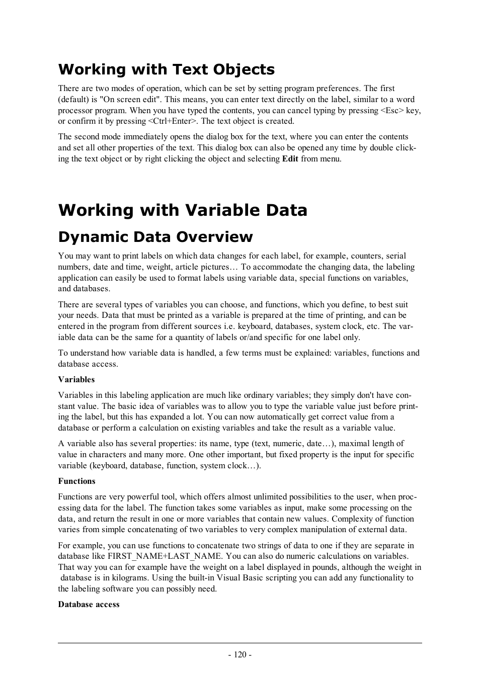 Working with text objects, Working with variable data, Dynamic data overview | QuickLabel Designer Pro User Manual | Page 120 / 194