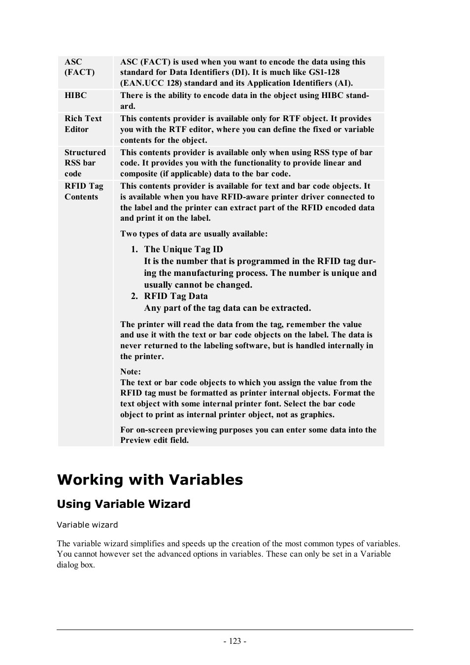 Working with variables, Using variable wizard, Variable wizard | QuickLabel Designer Pro User Manual | Page 123 / 194