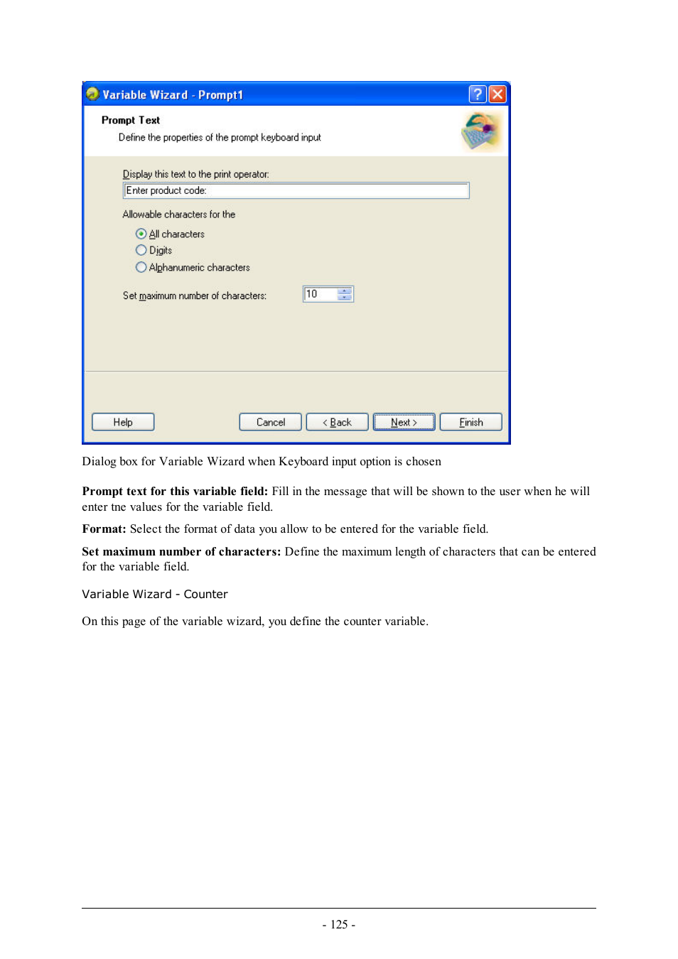 Variable wizard - counter | QuickLabel Designer Pro User Manual | Page 125 / 194