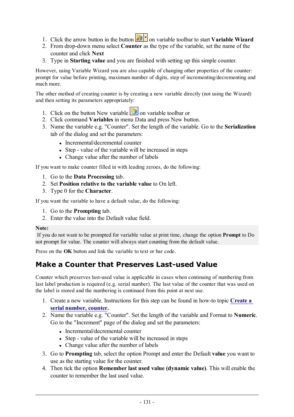 Make a counter that preserves last-used value | QuickLabel Designer Pro User Manual | Page 131 / 194