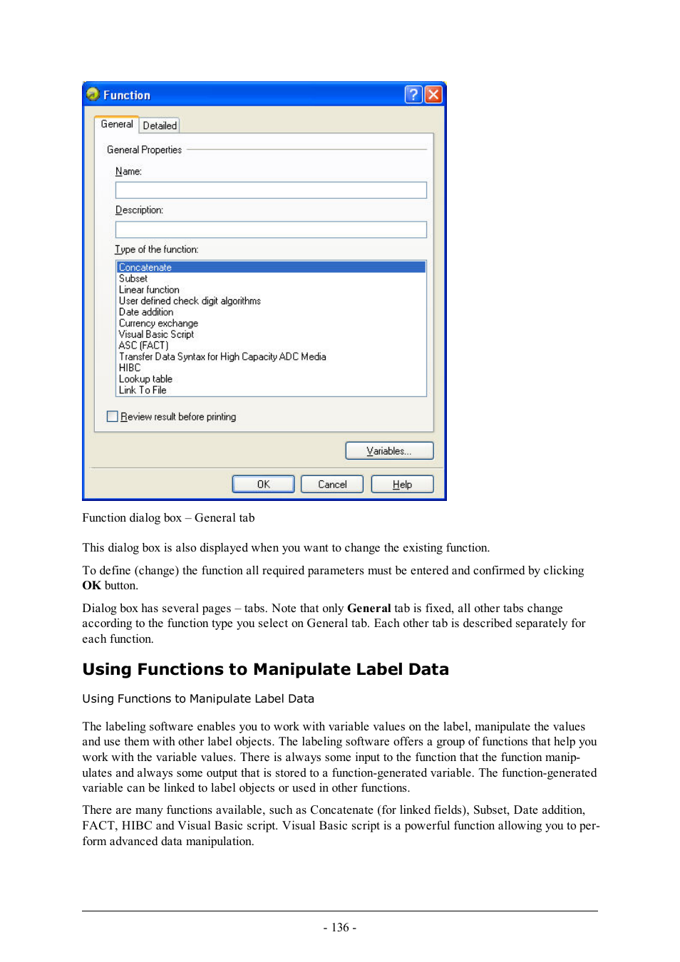 Using functions to manipulate label data | QuickLabel Designer Pro User Manual | Page 136 / 194