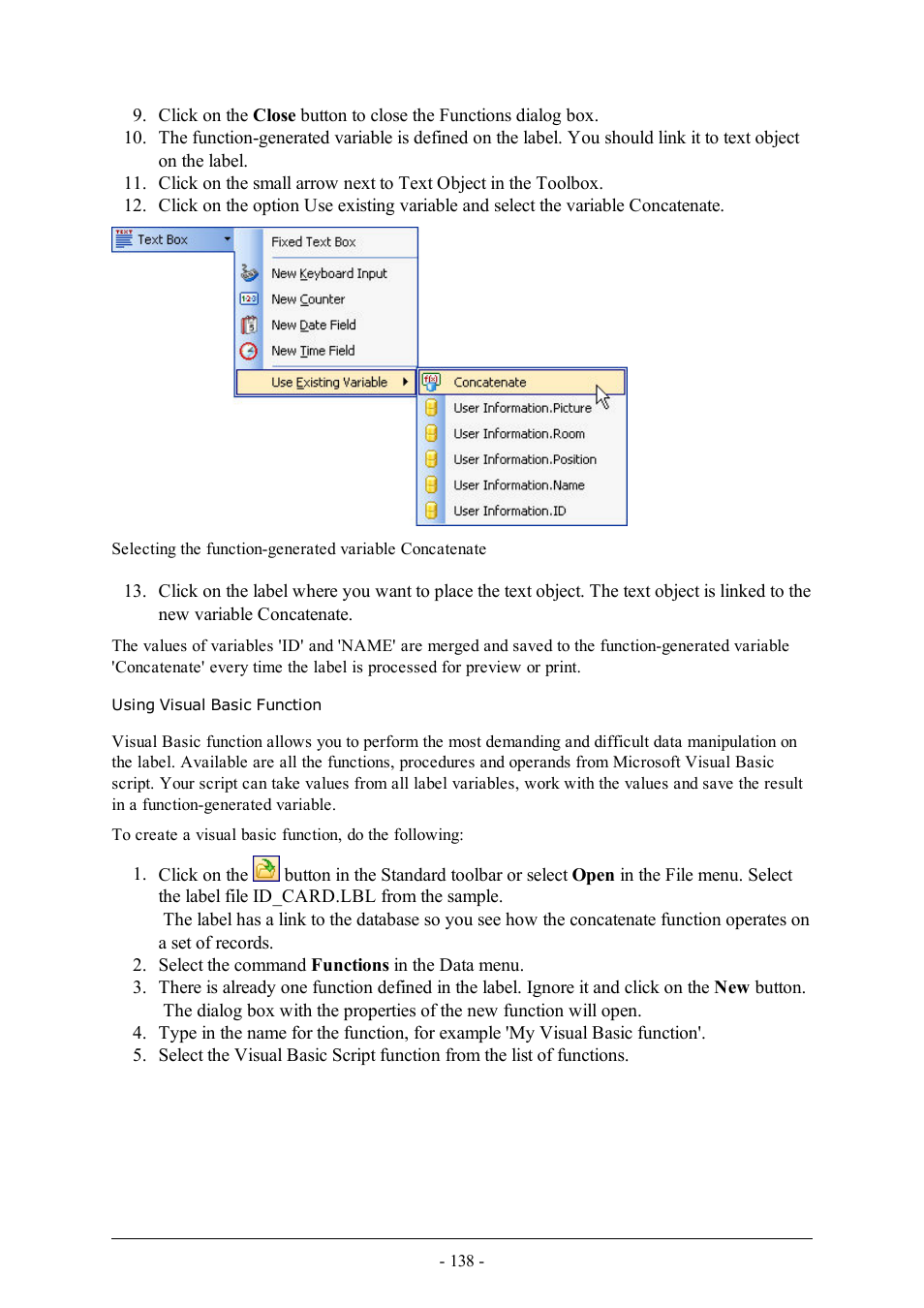 Using visual basic function | QuickLabel Designer Pro User Manual | Page 138 / 194