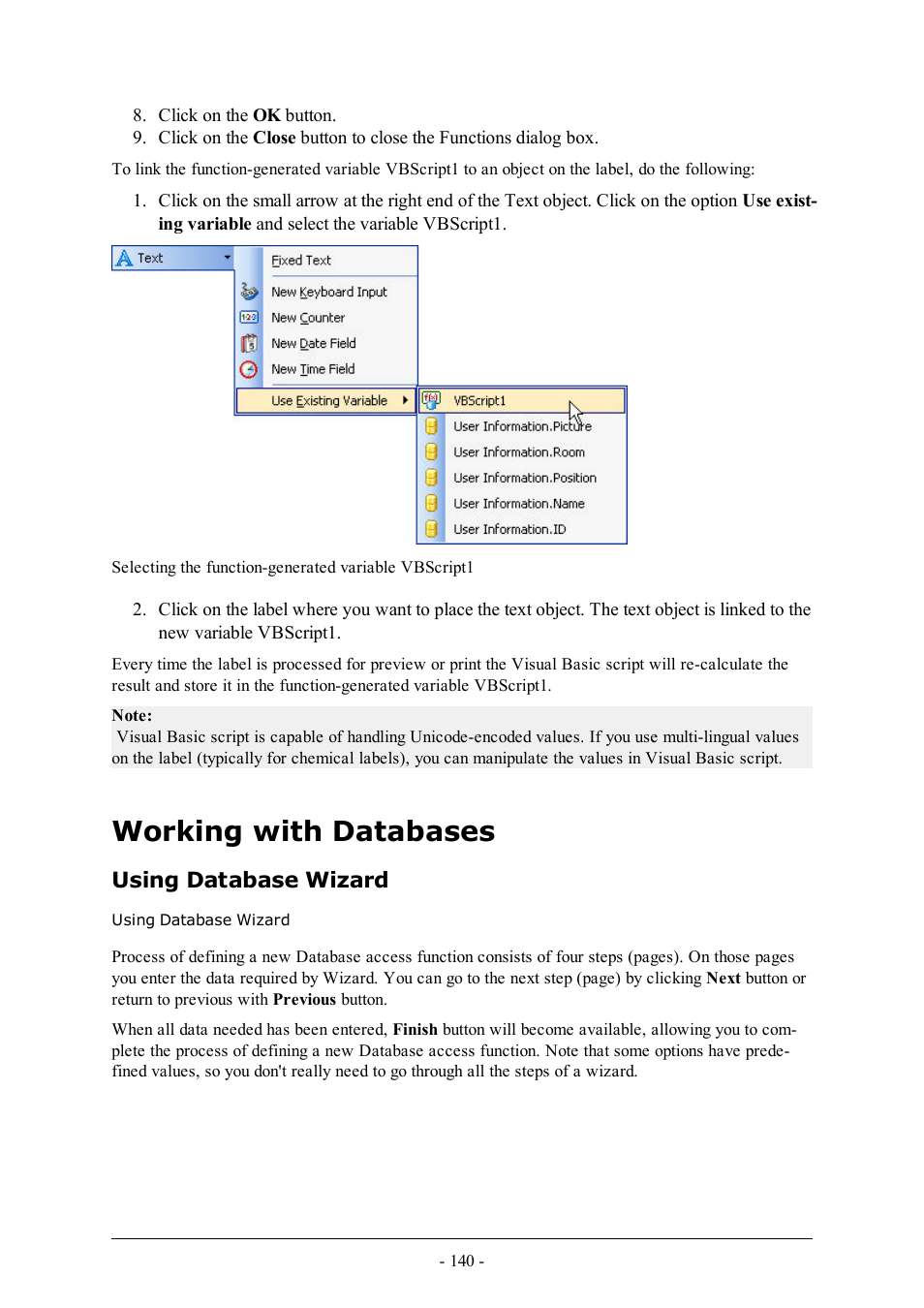 Working with databases, Using database wizard | QuickLabel Designer Pro User Manual | Page 140 / 194