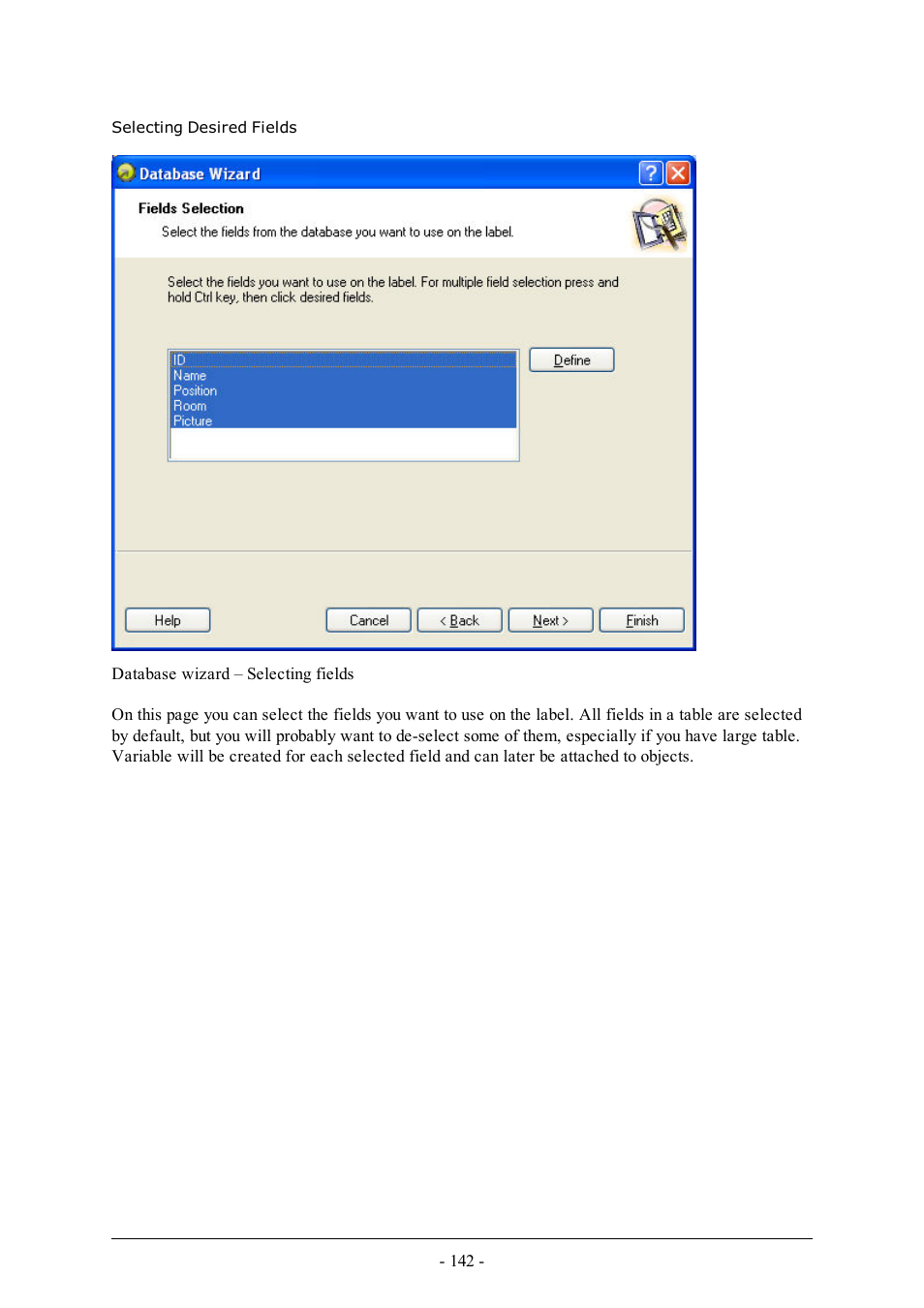 Selecting desired fields | QuickLabel Designer Pro User Manual | Page 142 / 194