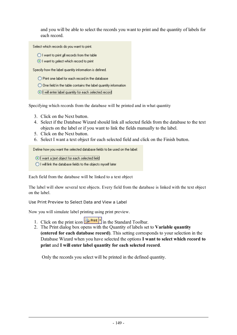 Use print preview to select data and view a label | QuickLabel Designer Pro User Manual | Page 149 / 194