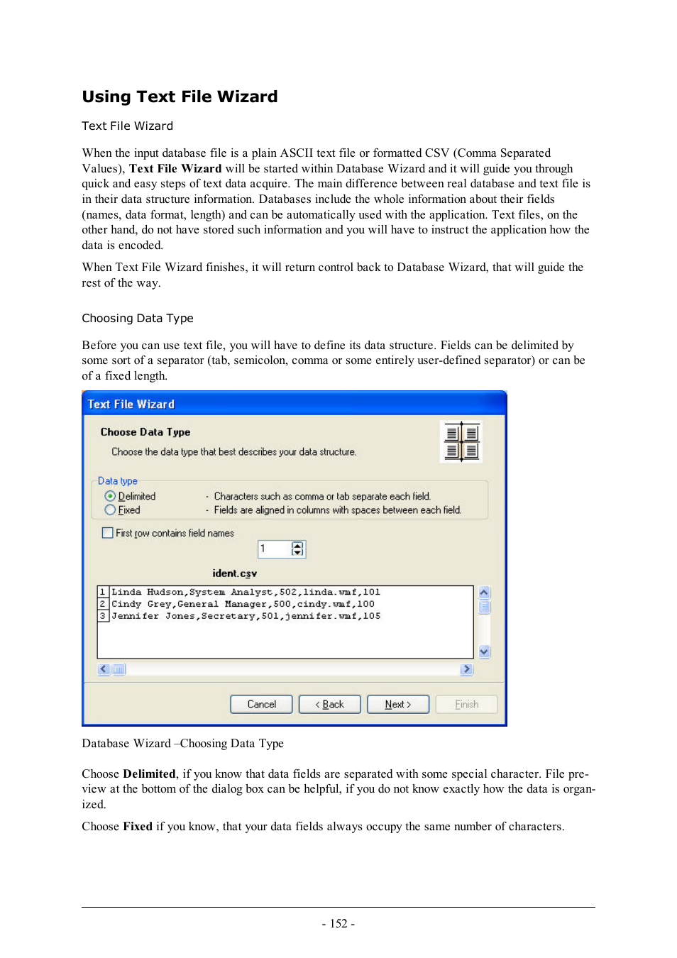 Using text file wizard, Text file wizard, Choosing data type | QuickLabel Designer Pro User Manual | Page 152 / 194