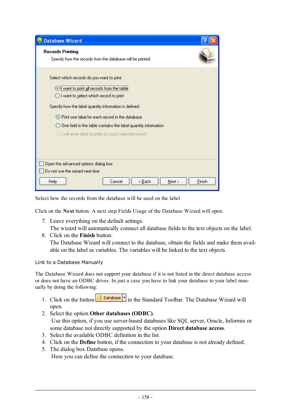 Link to a database manually | QuickLabel Designer Pro User Manual | Page 158 / 194