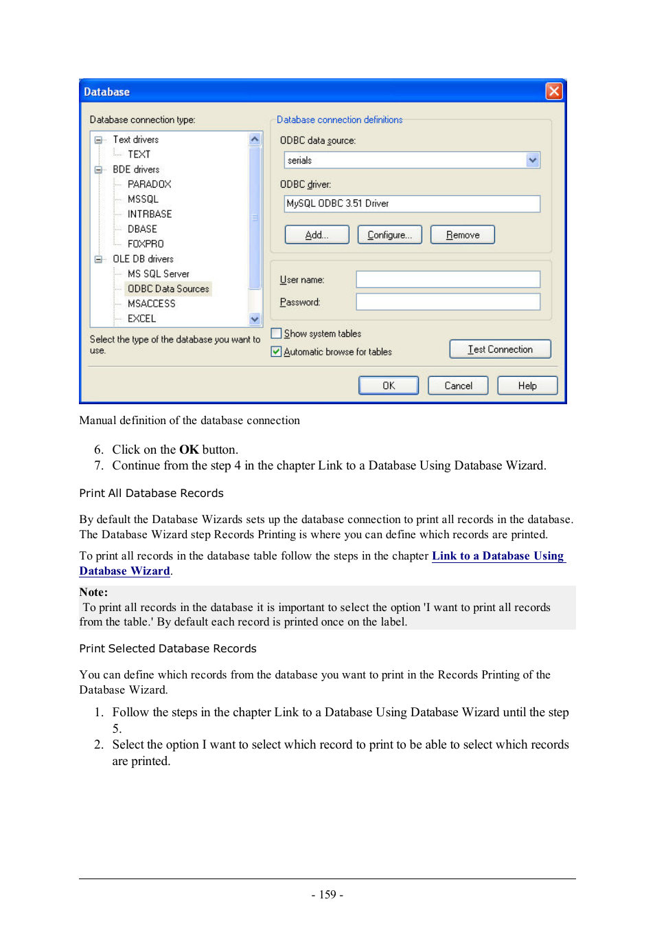 Print all database records, Print selected database records | QuickLabel Designer Pro User Manual | Page 159 / 194