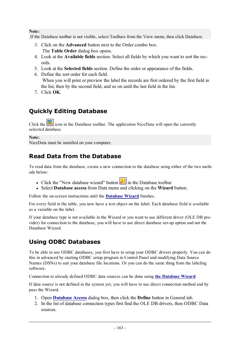 Quickly editing database, Read data from the database, Using odbc databases | QuickLabel Designer Pro User Manual | Page 163 / 194