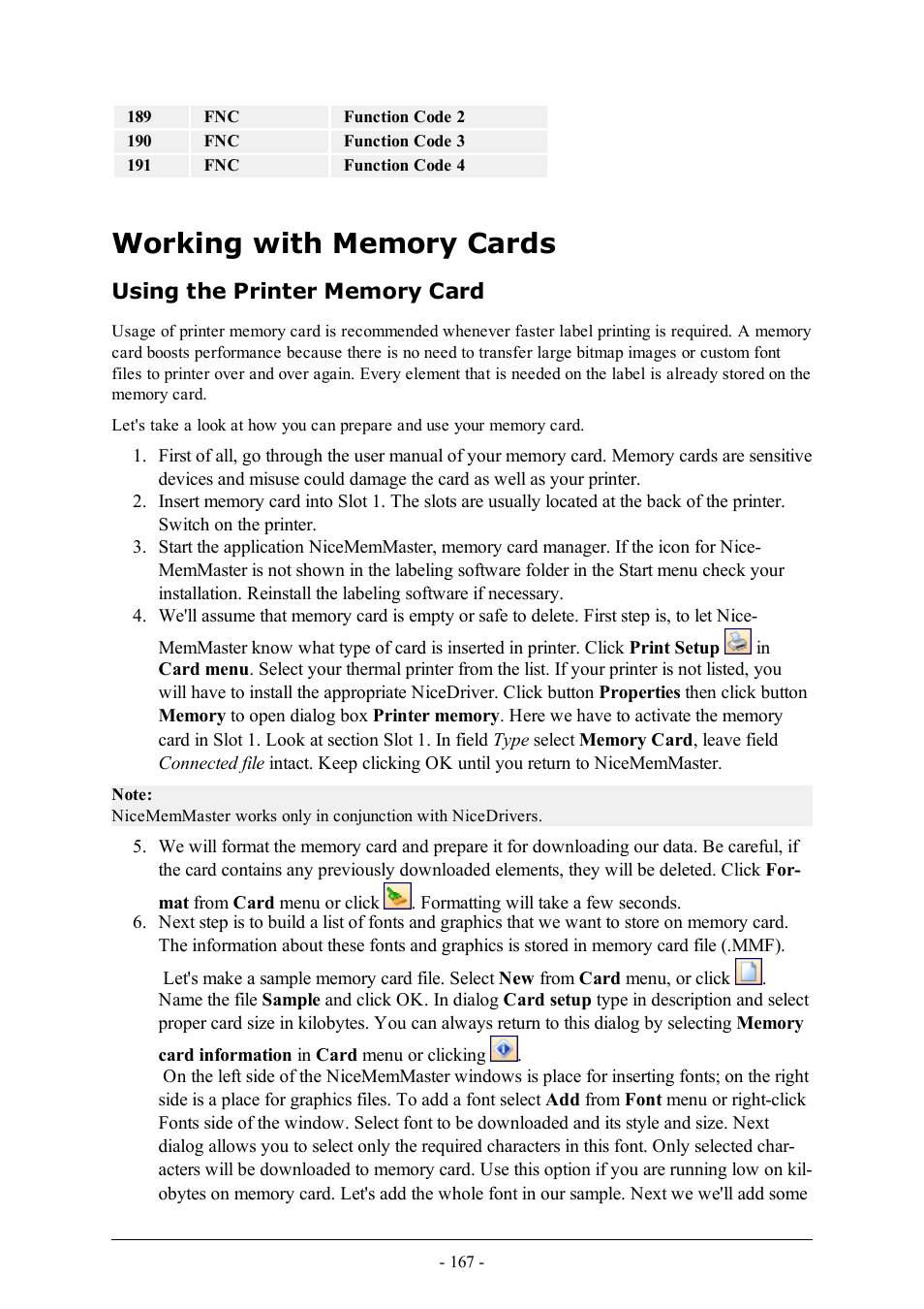Working with memory cards, Using the printer memory card | QuickLabel Designer Pro User Manual | Page 167 / 194