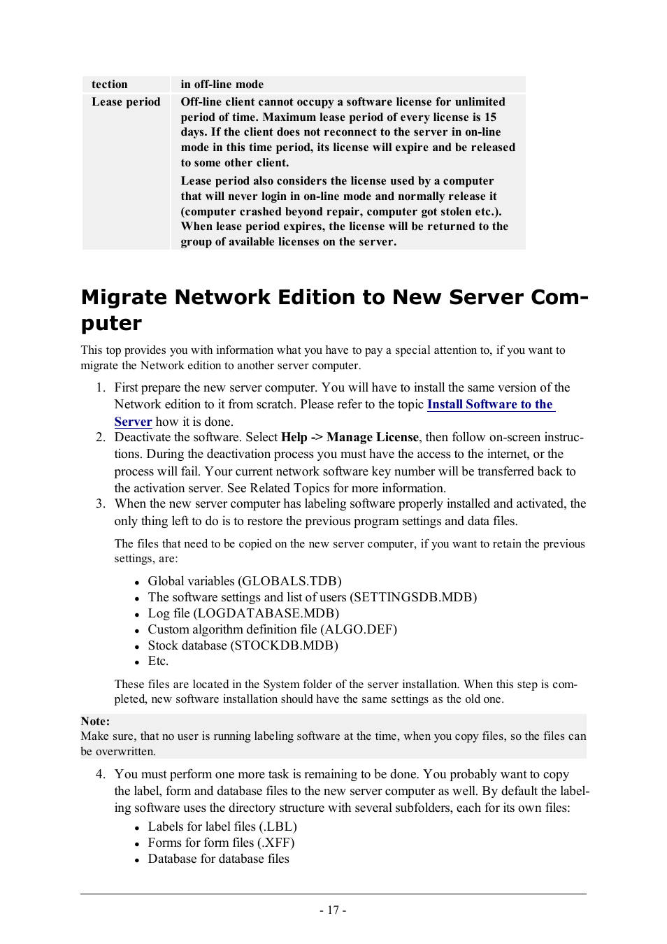 Migrate network edition to new server computer, Migrate network edition to new server com- puter | QuickLabel Designer Pro User Manual | Page 17 / 194