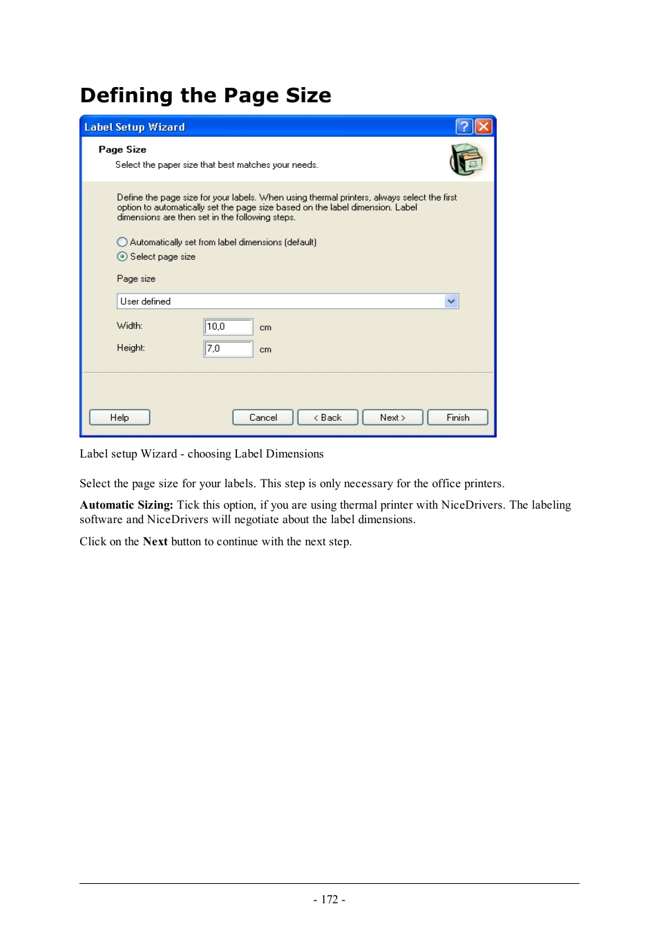 Defining the page size | QuickLabel Designer Pro User Manual | Page 172 / 194