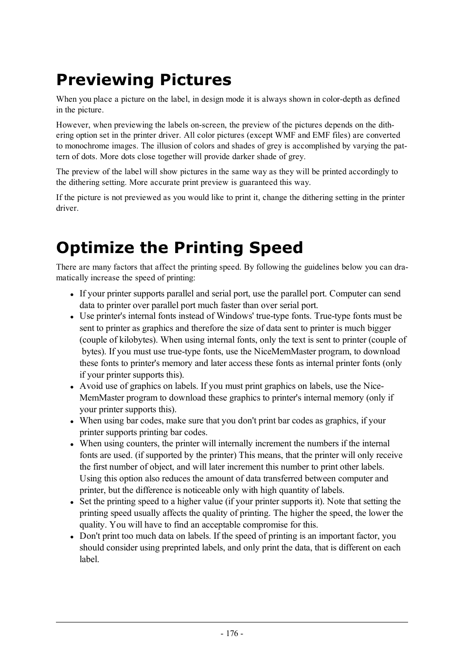 Previewing pictures, Optimize the printing speed | QuickLabel Designer Pro User Manual | Page 176 / 194
