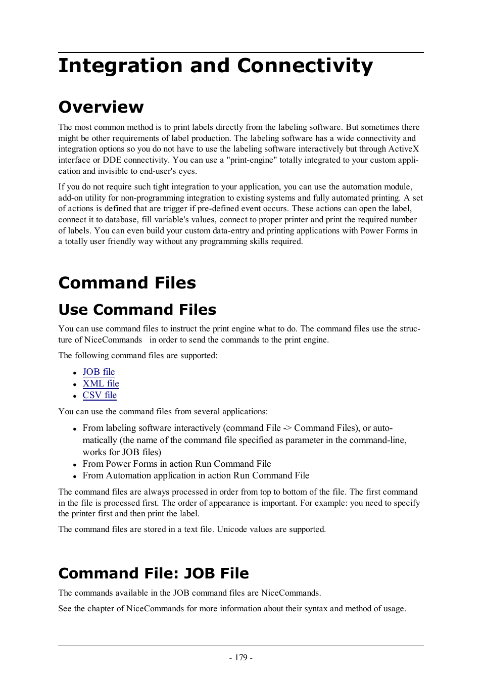 Integration and connectivity, Overview, Command files | Use command files, Command file: job file | QuickLabel Designer Pro User Manual | Page 179 / 194