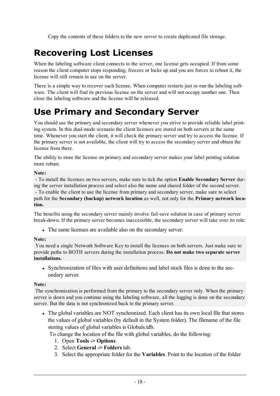 Recovering lost licenses, Use primary and secondary server | QuickLabel Designer Pro User Manual | Page 18 / 194