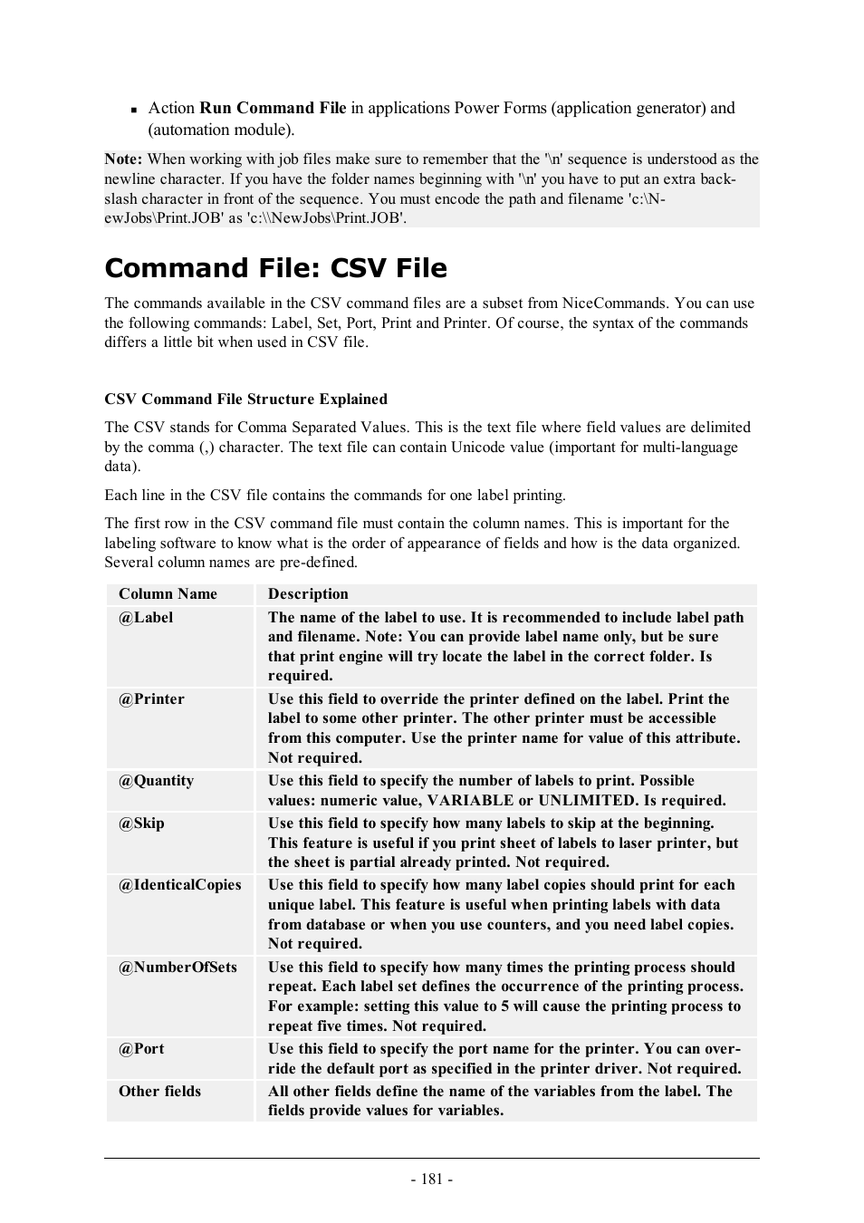 Command file: csv file | QuickLabel Designer Pro User Manual | Page 181 / 194