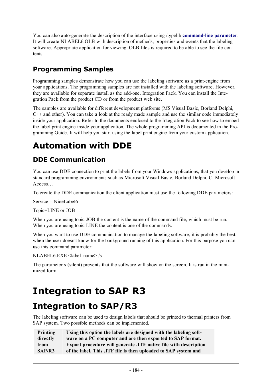 Programming samples, Automation with dde, Dde communication | Integration to sap r3, Integration to sap/r3 | QuickLabel Designer Pro User Manual | Page 184 / 194