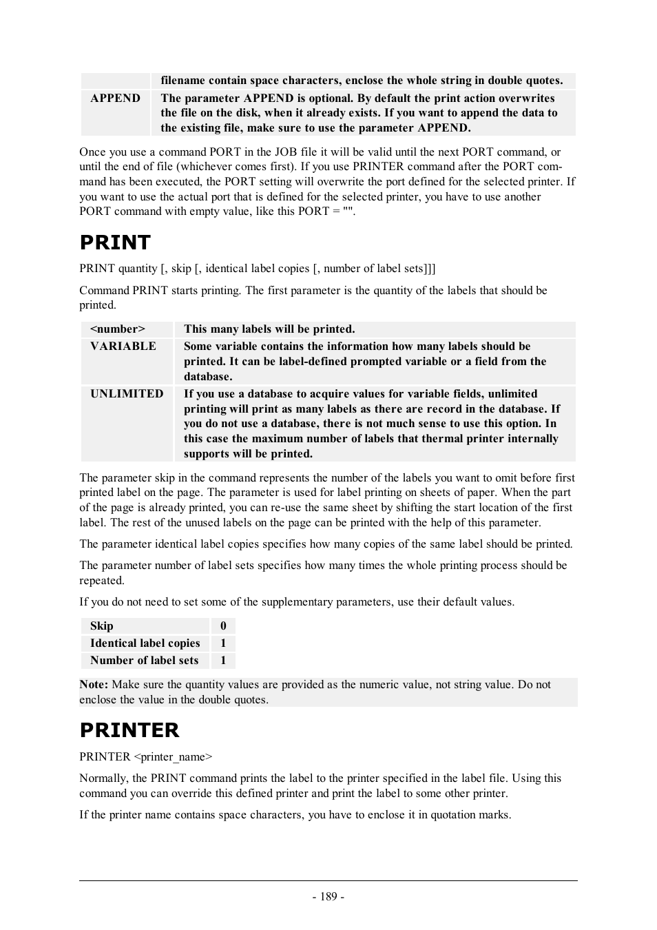 Print, Printer | QuickLabel Designer Pro User Manual | Page 189 / 194