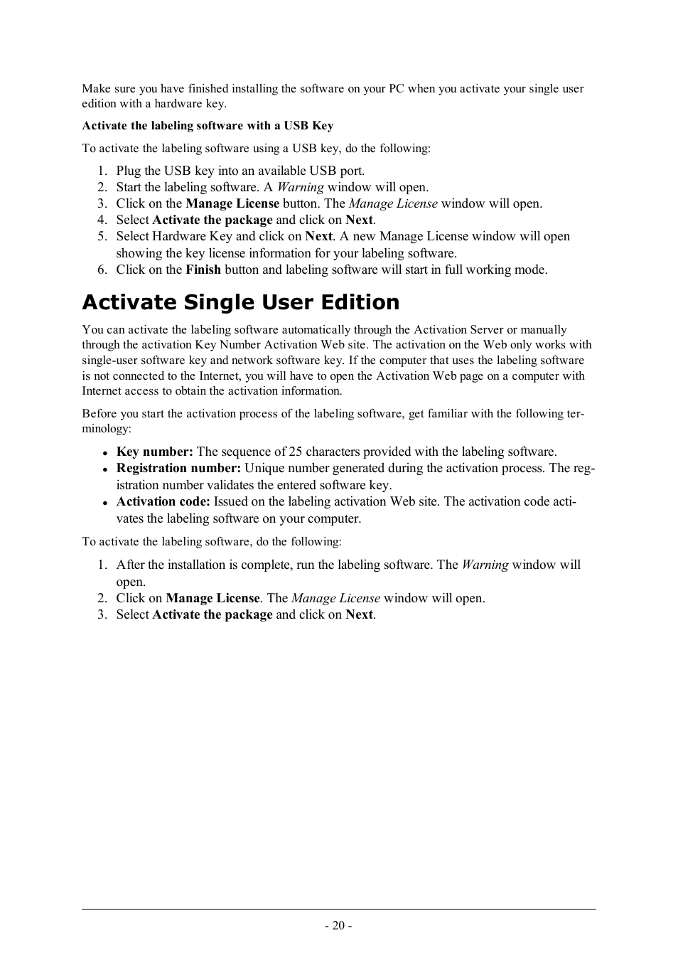 Activate single user edition | QuickLabel Designer Pro User Manual | Page 20 / 194