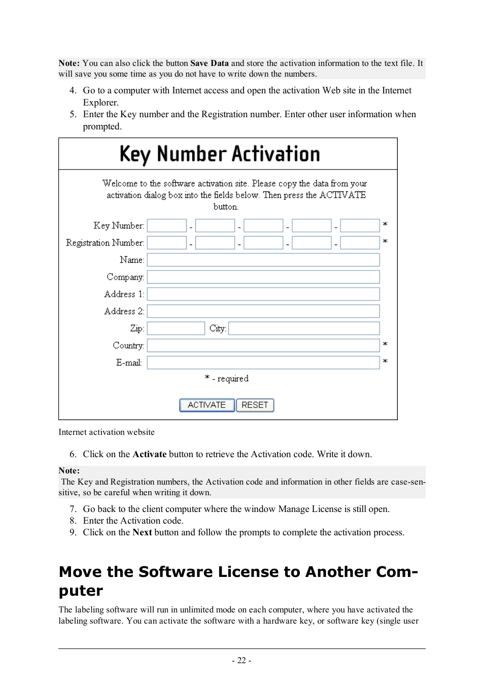 Move the software license to another computer, Move the software license to another com- puter | QuickLabel Designer Pro User Manual | Page 22 / 194