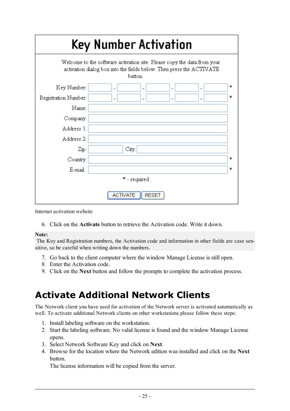 Activate additional network clients, Activate additional, Network clients | QuickLabel Designer Pro User Manual | Page 25 / 194
