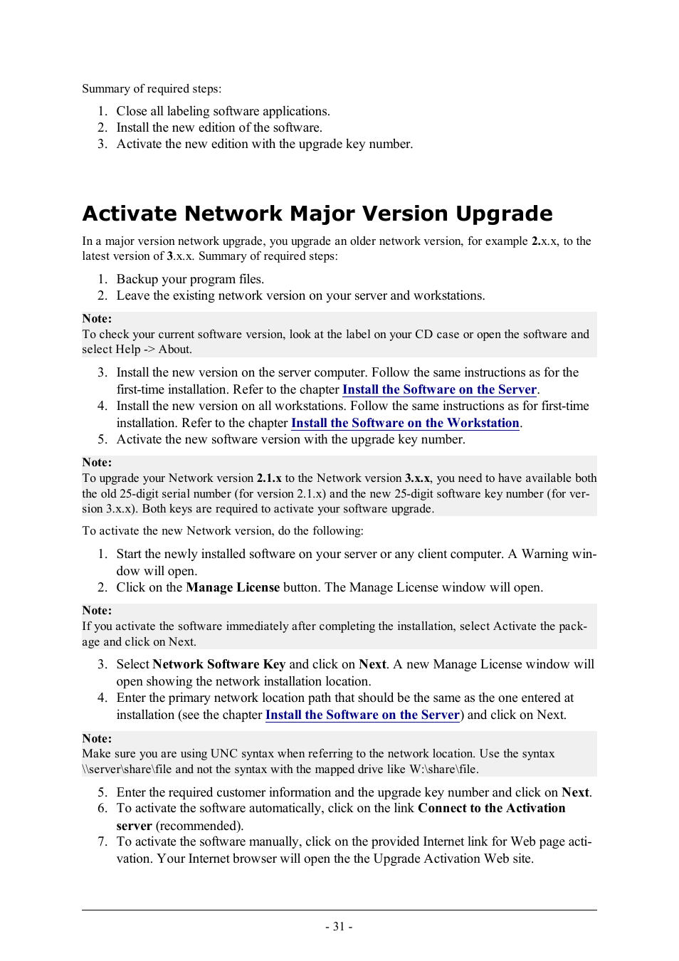 Activate network major version upgrade | QuickLabel Designer Pro User Manual | Page 31 / 194