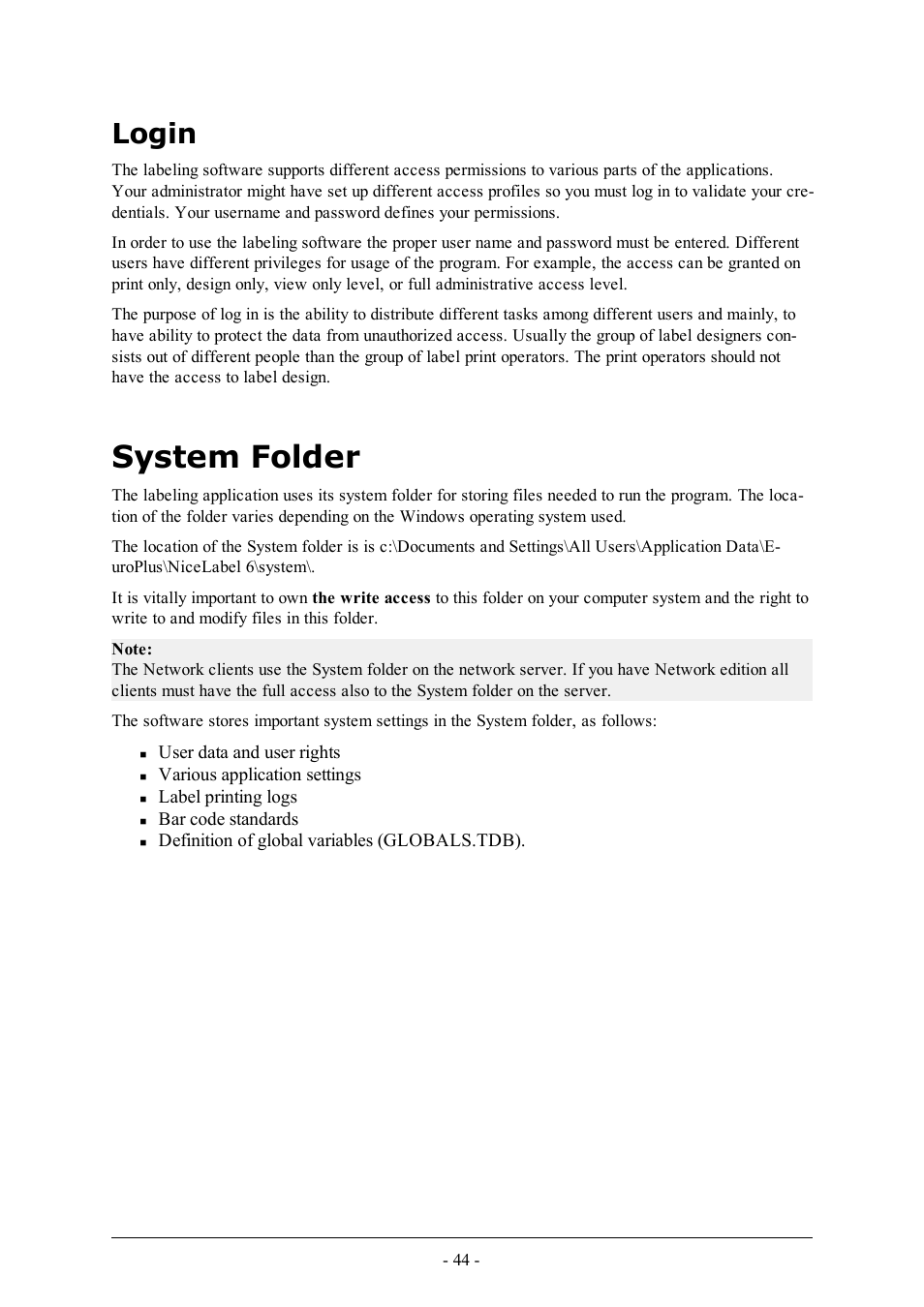 Login, System folder | QuickLabel Designer Pro User Manual | Page 44 / 194