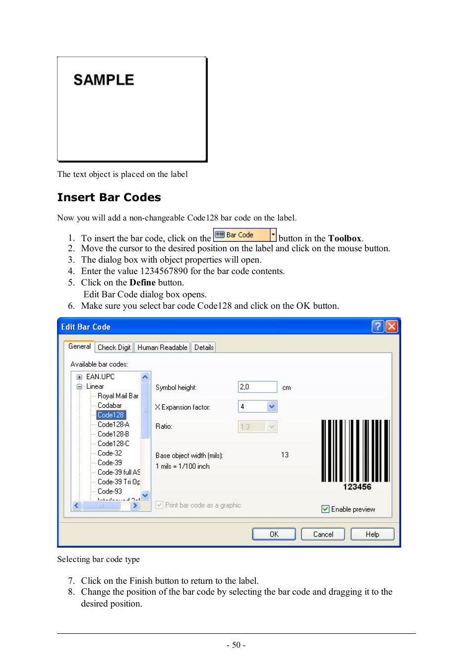 Insert bar codes | QuickLabel Designer Pro User Manual | Page 50 / 194