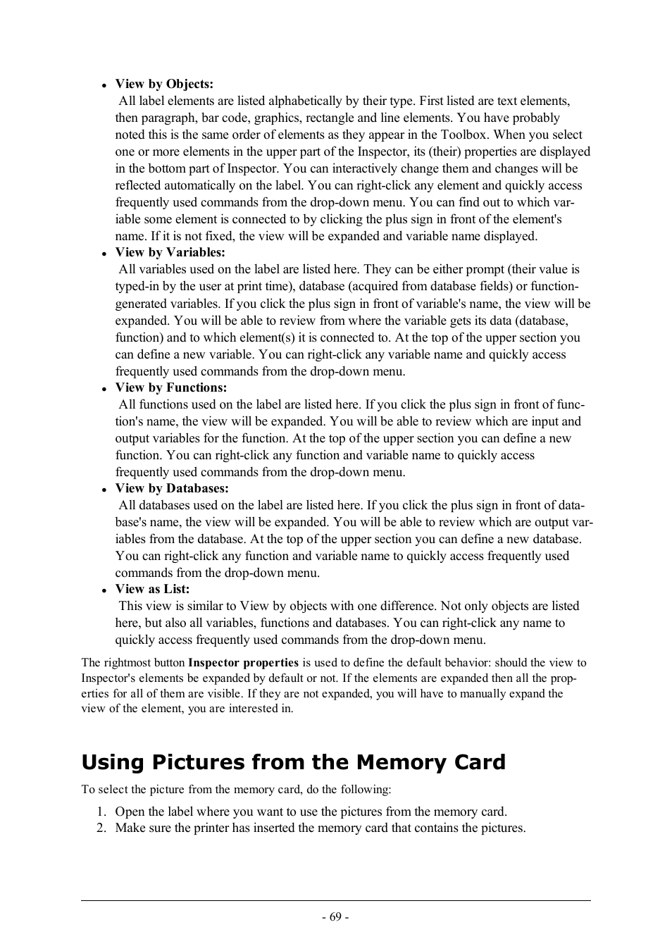 Using pictures from the memory card | QuickLabel Designer Pro User Manual | Page 69 / 194